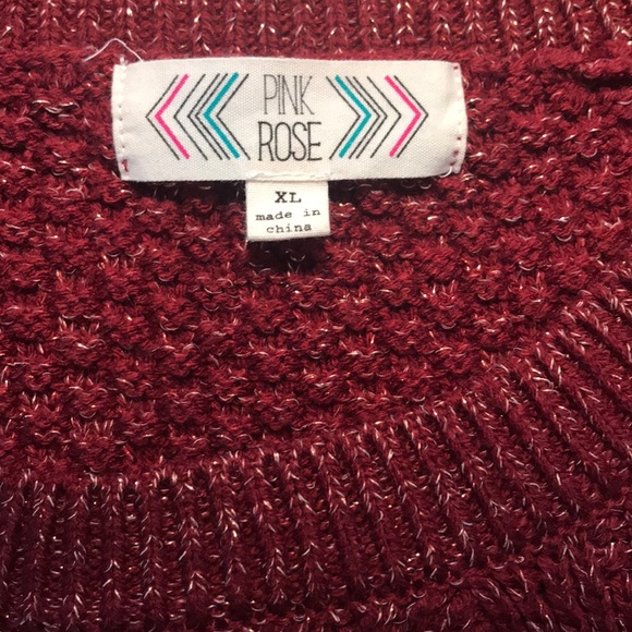 Pink Rose Maroon Cable Knit Sparkle Sweater XL - Picture 6 of 7